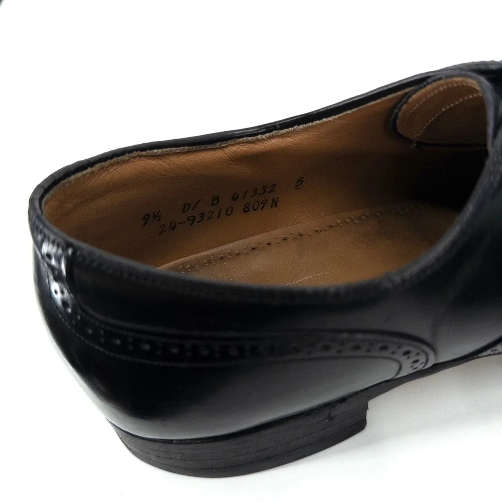 Johnston & Murphy Black Leather‎ Wingtip Oxford Dress Shoes Mens 9.5 USA Made